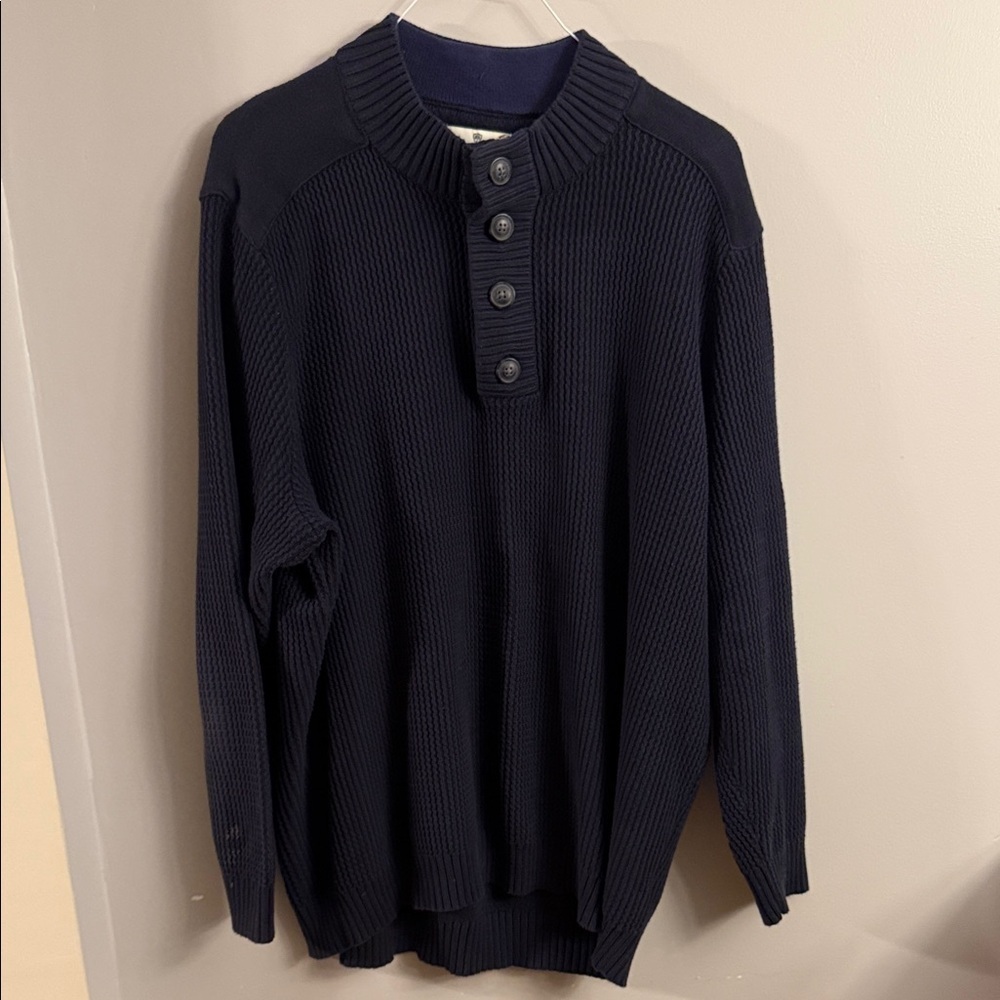 Oak Hill Men’s Navy Blue Cotton Waffle Knit Mock Neck Sweater 2XL